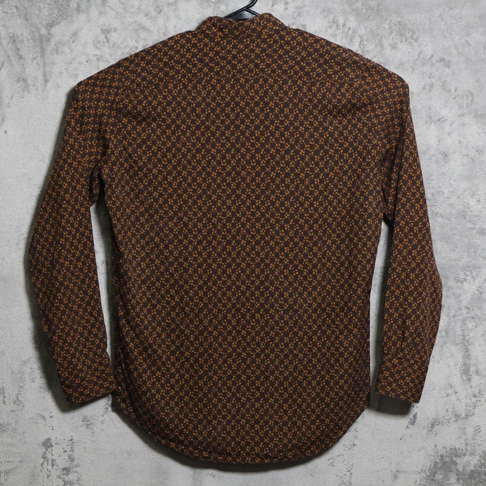 Canali Shirt Mens Large Brown Geometric Leaf Pattern Long Sleeve Made In Italy